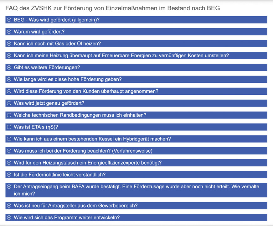 Zur Förderung der Heizungs­modernisierung im vom Kunden selbst genutzten Wohngebäude beantwortet der ZVSHK Fragen von allgemeinem Interesse und hält die Webseite auf aktuellem Stand.