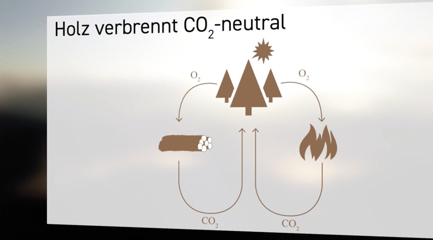 Holz verbrennt CO2-neutral. Es setzt nur so viel CO2 frei wie es beim Wachstum gebunden hat. Und wie bei der natürlichen Zersetzung im Wald auch entstünde. Beim Nachwachsen wird wieder CO2 gebunden: ein regenerativer Kreislauf.