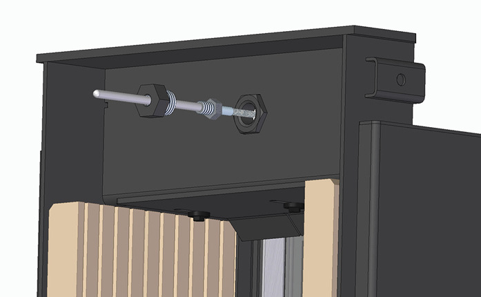 Der Temperatürfühler ist so montiert, dass er bei Bedarf auch nach dem Einbau über den Feuerraum zugänglich und somit einfach austauschbar ist. Ansicht vom Brennraum.