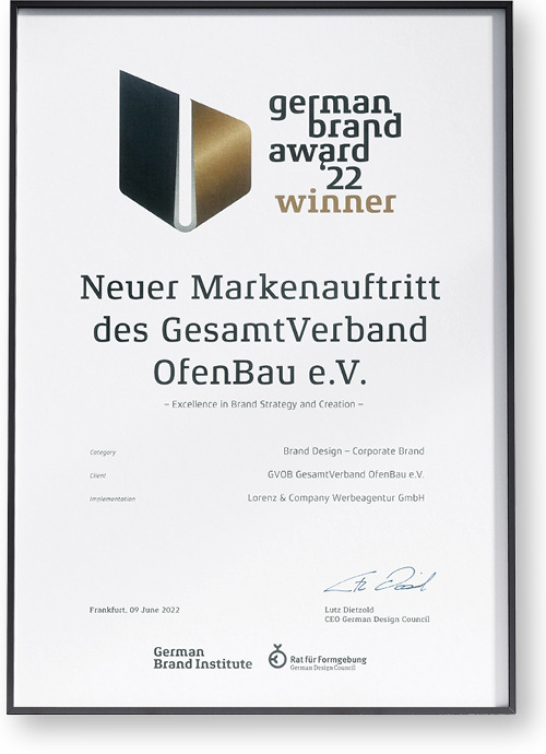 Über die Urkunde freut man sich beim GVOB und bei der verantwortlichen Werbeagentur Lorenz & Company.