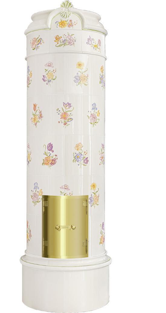 Die ganz hohe Kunst: Handbemalte Ofenkeramik mit florealen Motiven ziert diesen Kachelofen.