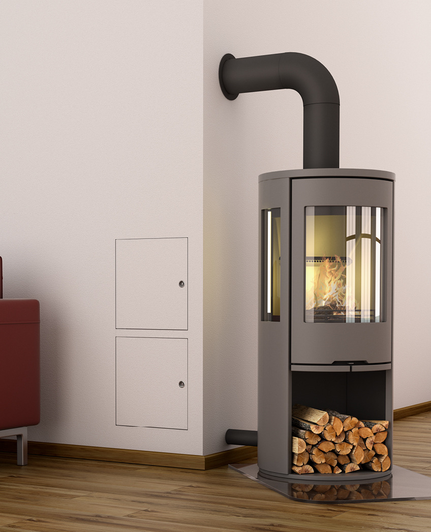 Neu ist die Erlus-Designtüre, die neue Kaminfußausbildung mit einer Front, die nahezu unsichtbar ist. Die Designtüren sind hochwertig und funktional und eignen sich vor allem bei Häusern ohne Keller.