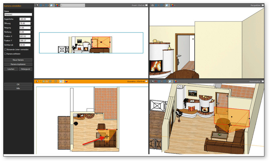 Abb. 3: Neue Position der Kamera und Veränderung der Perspektivansicht