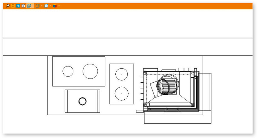 Abb. 2: Grundriss des Heizkamins in Drahtgitterdarstellung