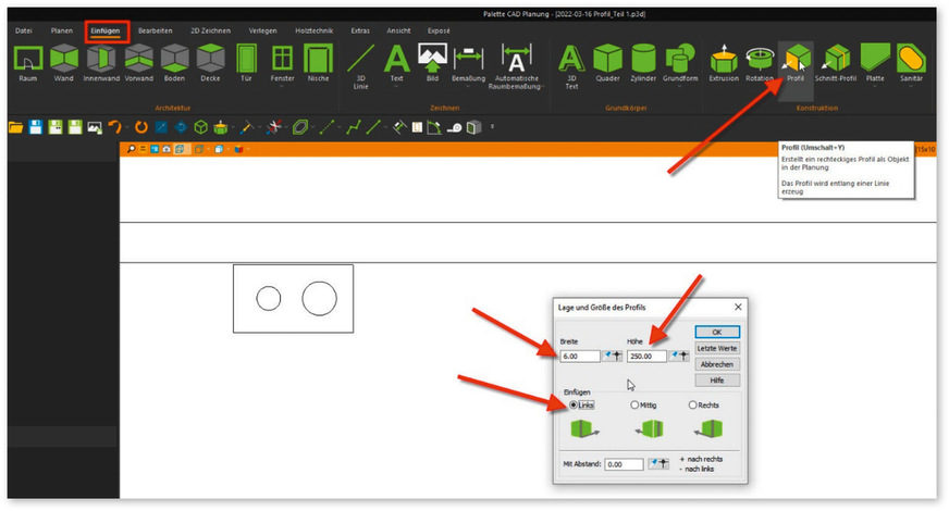 Abb. 3: Eingabe der Werte für das Profil