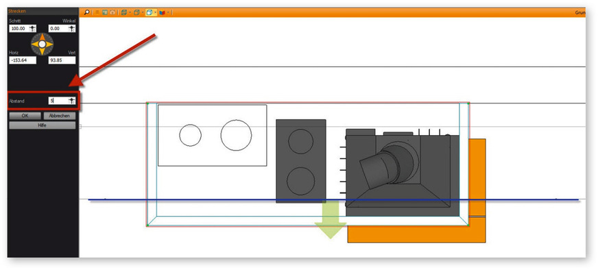 Abb. 10: Eingabe des Abstands für das Strecken des Profils