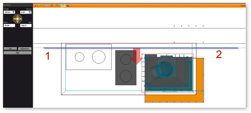 Abb. 12: Strecken mit gleichzeitigem Verschieben zugehöriger Objekte