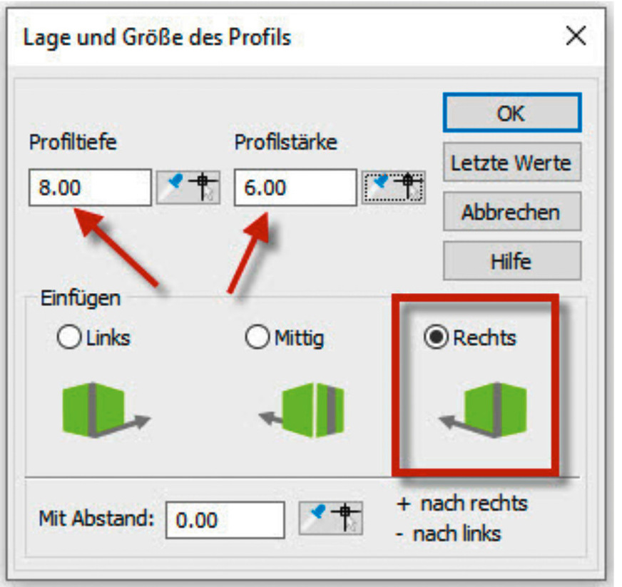 Abb. 10: Eingabe der Abmessungen für das Deckenprofil