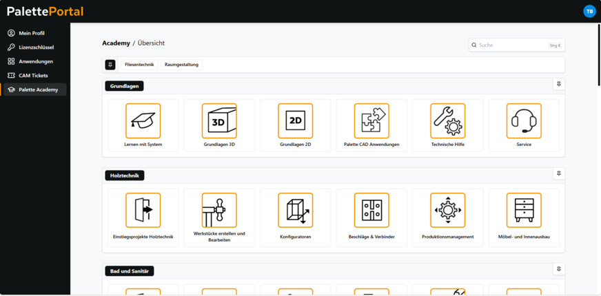 Dank einer klaren Struktur in Kategorien für den jeden Bereich der Planung, finden Nutzer schnell Unterstützung beim Planen.