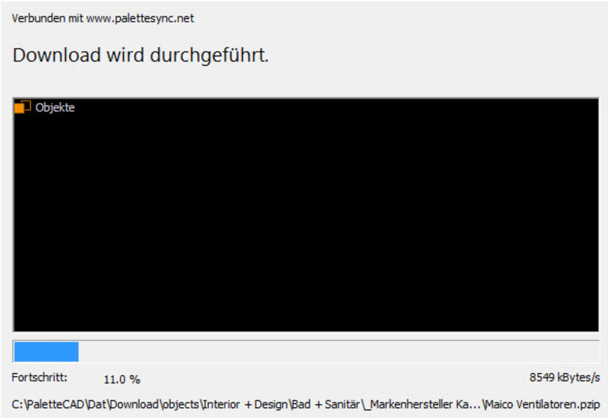 Abb. 9: Fortschrittsbalken beim Download von Katalogen