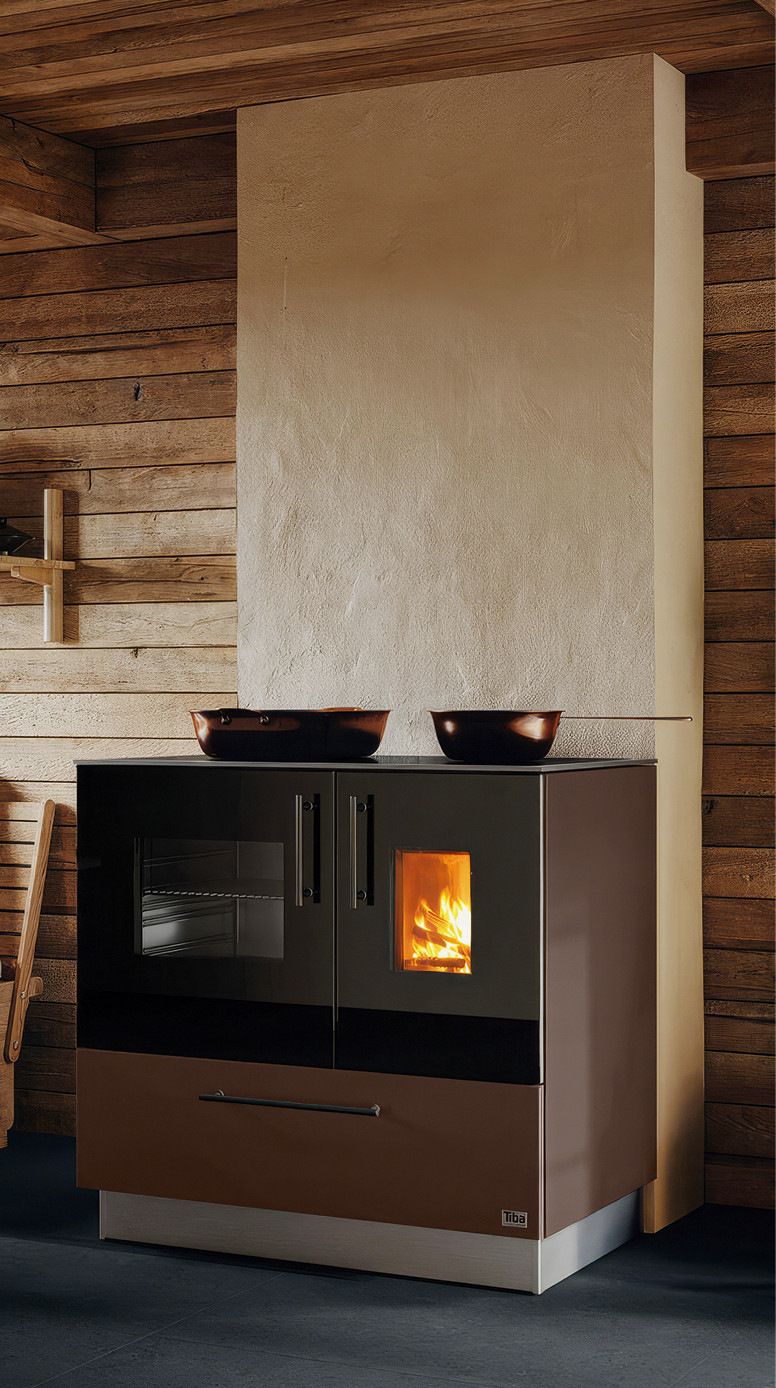 Tiba – Holzherd Der Jura 90 Holzherd ist der größte Tiba-Herd und ein echtes Multitalent: Kochen, Backen und Heizen – alles mit einem Gerät. Auf seiner großen Kochplatte finden bis zu sechs Pfannen Platz und das große Edelstahl-Backfach sorgt für gelungene Backkreationen. Dabei ist er so vielfältig wie Ihre Kunden und lässt sich individuell auf deren Bedürfnisse anpassen: Farben, Griffe, Höhe, Tiefe, Rauchabgänge oder Abdeckungen – alles kann auf die vorhandenen Gegebenheiten angepasst werden.