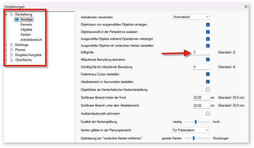 Abb. 3: Unterpunkt „Anzeige“ im Ordner „Darstellung“