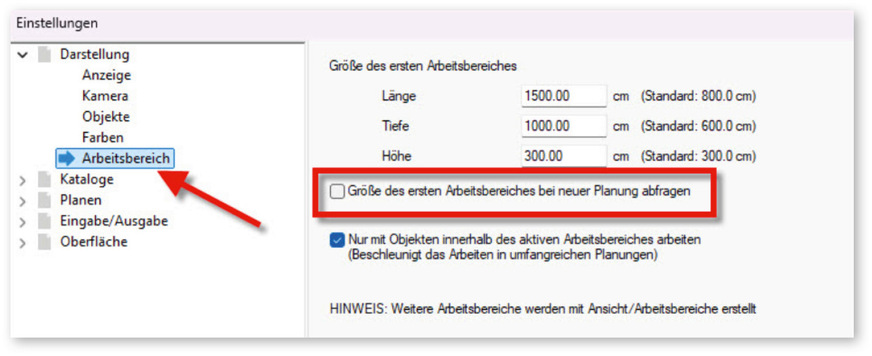 Abb. 7: Unterpunkt „Arbeitsbereich“ im Ordner „Darstellung“