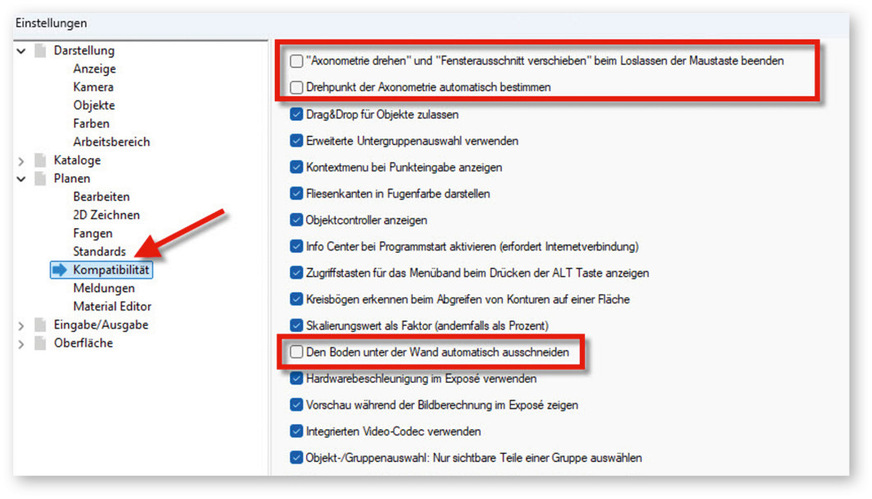 Abb. 9: Unterpunkt „Kompatibilität“ im Ordner „Planen“.