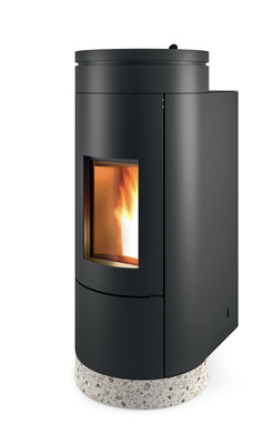 Den Ofen gbt es mit unterschiedlichen Bodenplatten. Hier zu sehen, die Variation Terrazzo. 