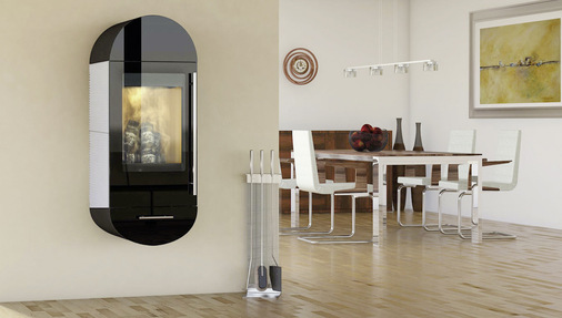 Der wandhängende   „Turia Lina Compact“ ist eines der Ofenmodelle, die mit dem Olsberg-Controller (OEC) erhältlich sind. Eine Umstellung auf Handbetrieb ist möglich. 