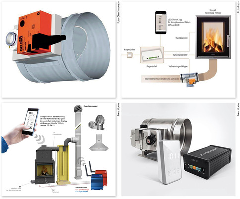 Die Ofenregelung „ORex WiFi“ von Ofen Innovativ ist eine häufig verwendete komfort- und effizienzsteigernde Ofensteuerung. Bei Stromausfall kann die motorische Verbrennungsluftklappe abgekoppelt und auf Handbetrieb umgeschaltet werden, dasselbe gilt für die Ledatronic „LT3 WiFi“ des norddeutschen Herstellers Leda sowie für die Steuerung „Abra“ von Hoxter.