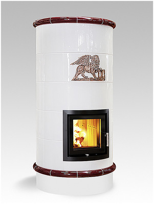 „Stubetta Rondò“, Farben Brillantweiß und Bordeaux-rot mit personaliserter hand bemalter Dekoration   „St. Markus Löwe“.