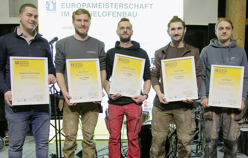 Die Teilnehmer an der der Europameisterschaft: Gergely Daniel Fekete, Ungarn; Ulrich Silvan, Schweiz; 2. Platz; Jannik Schebesta, Deutschland, 1. Platz; Pavel Knop, Tschechien, 3. Platz; Igor Hlavac, Slowakei. - © Foto: Messe Wels-Cityfoto
