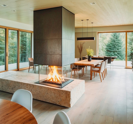 Außergewöhnlich und stimmungsvoll: Ein Ofen mit Rundumsicht.