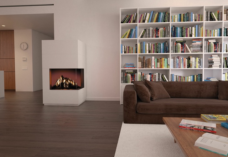 Camina S30 G inklusive Gas-Kamineinsatz Ekko G R 67 mit Wandanschluss, Oberflächenveredelung: SiIikatanstrich
