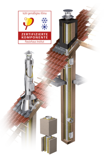 Der Leichtbauschornstein Future-Therm 45 von Schräder ist erneut vom Passivhaus Institut aus Darmstadt zertifiziert. - © Schräder Abgastechnologie
