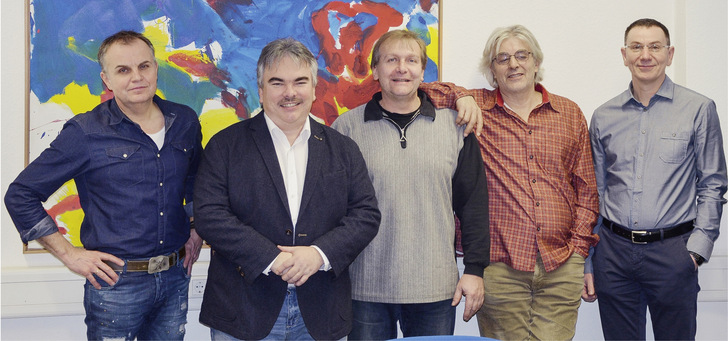 Der Vorstand der Innung Pfalz freut sich auf ein  Wiedersehen im September 2021. (v. l. n. r.): Karl-Josef Feth, Obermeister Stephan Kohl, Lucian Pfaff, Karlheinz Steger, stv. OM Dirk Augstein, es fehlen: Ralf Schnor und Markus Petermann). 