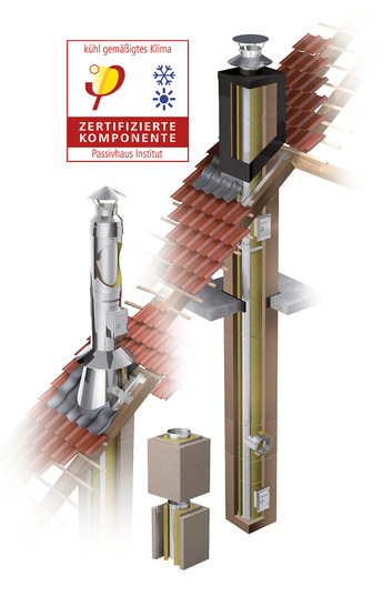 Leichtbauschornstein  „ Future-Therm 45 ”  ist erneut vom Passivhaus Institut aus Darmstadt zertifiziert. - © Foto: Schräder, Abgastechnologie, Kamen
