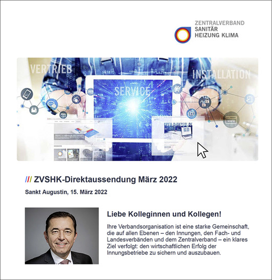 Digitale Aussendung Mitte März: Organisierte Innungsbetriebe haben eine Auswahl wichtiger Leistungen der SHK-Berufsorganisation gemailt bekommen.