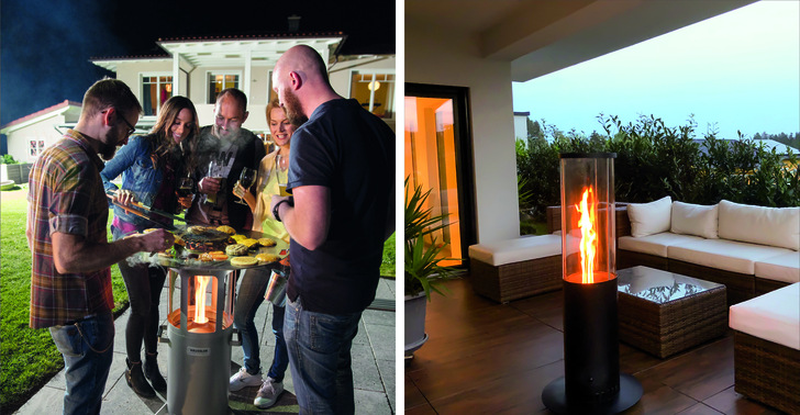 Holzpellets als Brennstoff können nicht nur zum Grillen genutzt werden, sondern liefern im klimaschonenden Terrassenheizer auch Wärme für kühle Abende. Foto: 