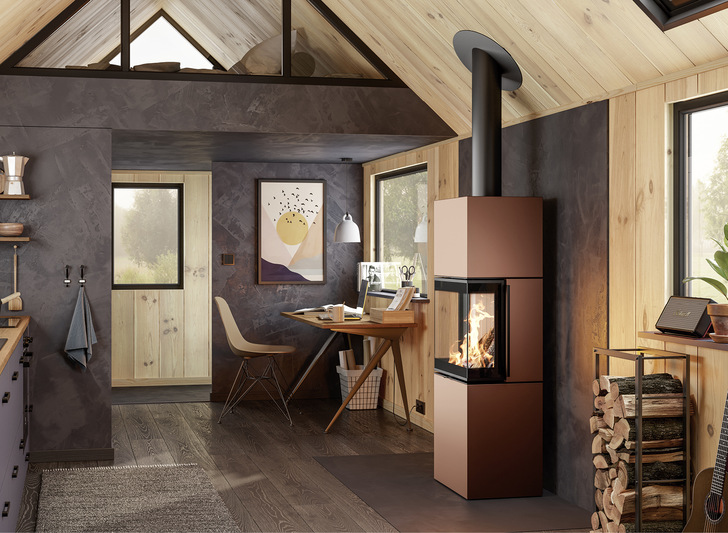 Mit seiner kompakten Grundform von 40 x 40 Zentimetern ist der Kaminofen „Trico“ ideal für kleine Räume.