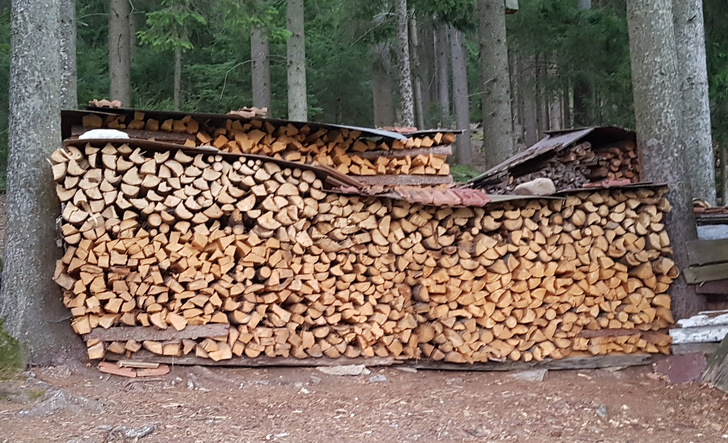 Gestapeltes Holz wird in Raummetern verkauft 