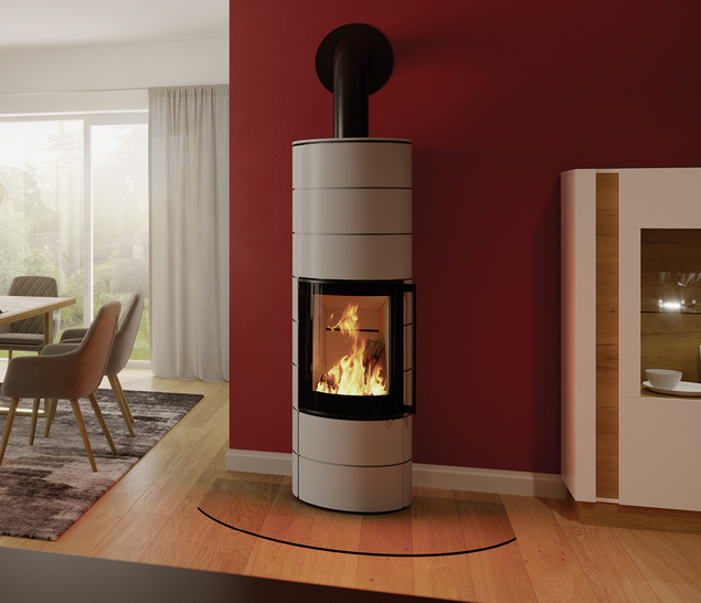 Wasserführender Kaminofen  „ ambiente a4 H2O ”  in Lichtgrau.