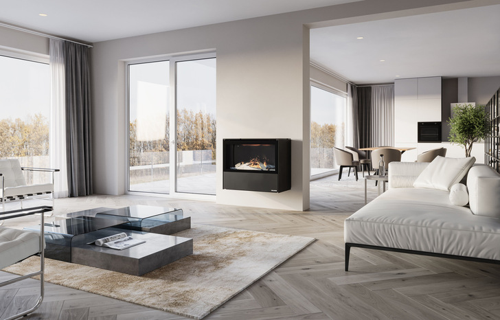 Elektro-Kamin ZIVA: Täuschend echtes Effekt-Feuer, regelbare Wärme und flexible Positionierung.