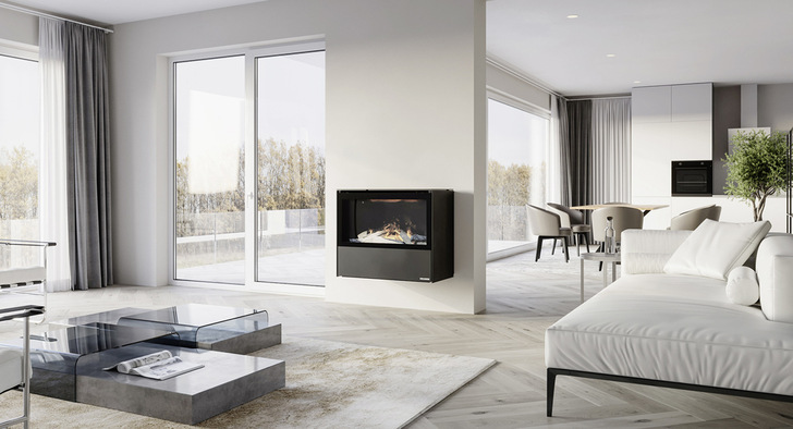 Elektro-Kamin Ziva: Täuschend echtes Effekt-Feuer, regelbare Wärme und flexible Positionierung. 