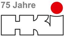 Logo mit "75 Jahre" über den fetten Buchstaben "HKI" und einem großen roten Punkt über dem Buchstaben "I" auf weißem Hintergrund. - © HKI