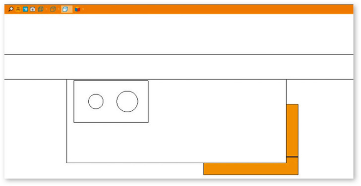 Abb. 1: Grundriss eines geradlinigen Heizkamins mit Feuertisch