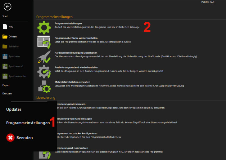 Abb. 1: Weg zu den Programmeinstellungen.