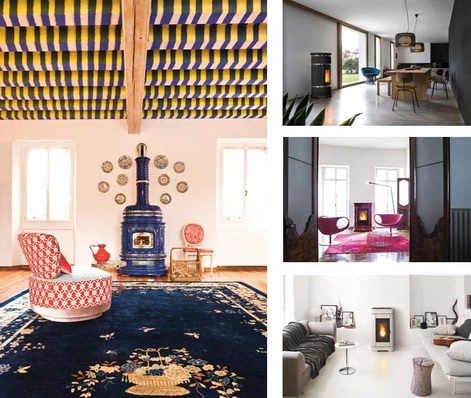 Der Kachelofen Corsara. Rechts, von oben nach unten: Maria Sofia, Marlene, Regina.
