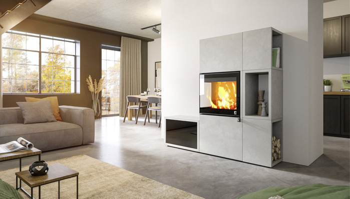 Stilvoller Kaminofen besticht durch besonderen Werkstoff. 