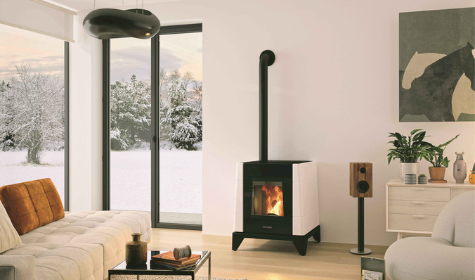 Ein besonderer Blickfang – schwarzer Stahl, heller Beton.