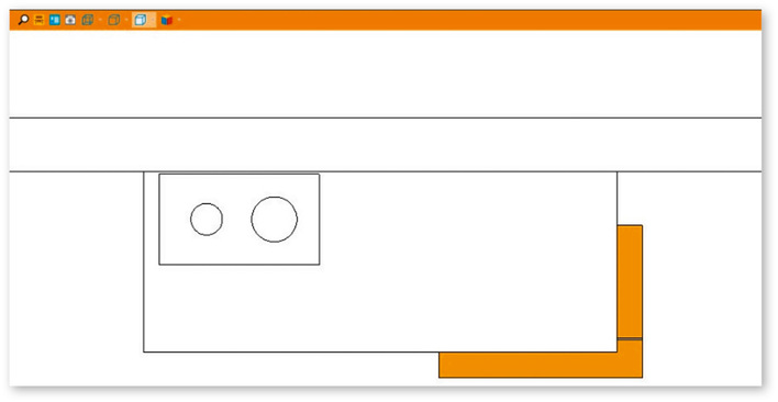 Abb. 1: Grundriss eines geradlinigen Heizkamins mit Feuertisch