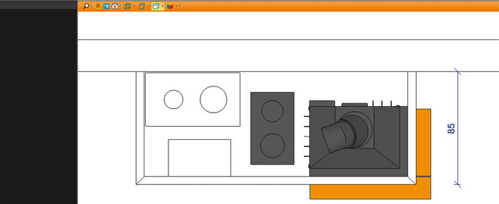 Abb. 1: Grundriss des Heizkamins nach Anpassung der Tiefe
